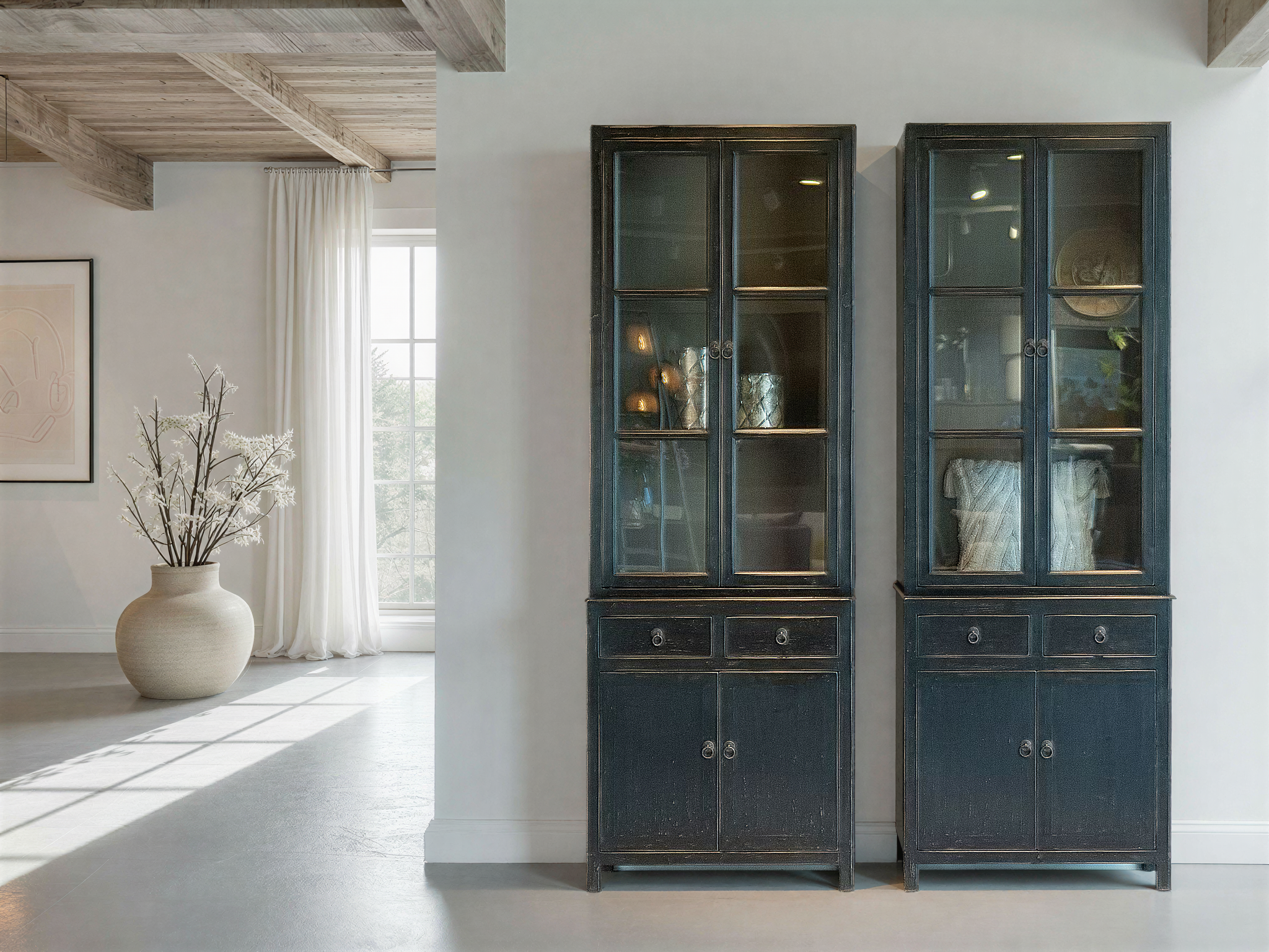 Vitrinekast Maxime - 78x50x225cm - old black